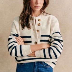 Sezane Lucas Jumper Sweater - size small - ecru/navy - excellent condition